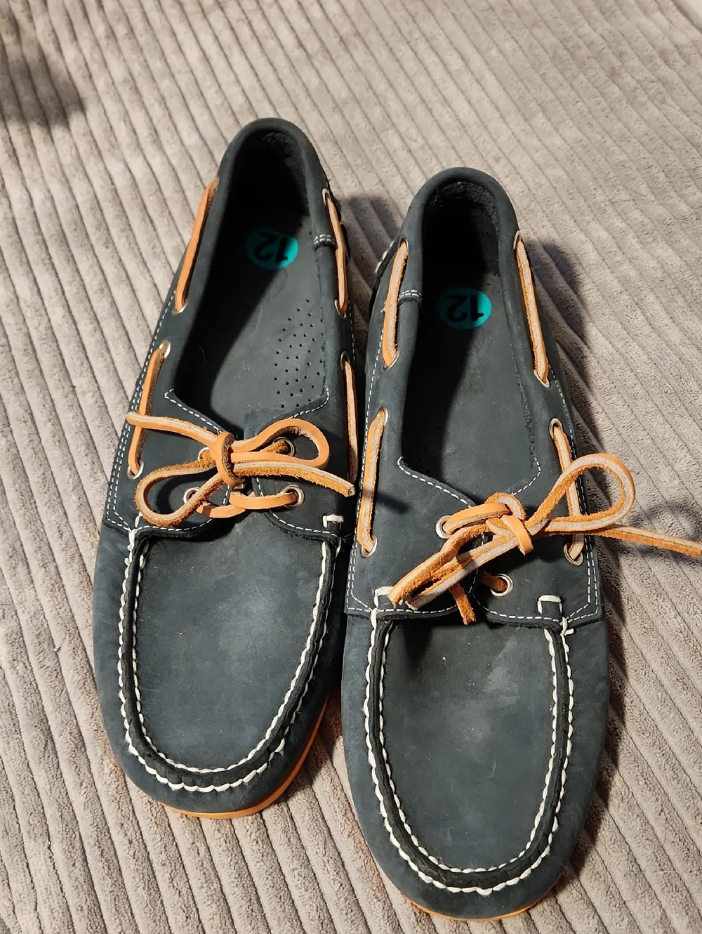 Men's Navy and Orange Boat Shoes - Classic Leather Deck Loafers